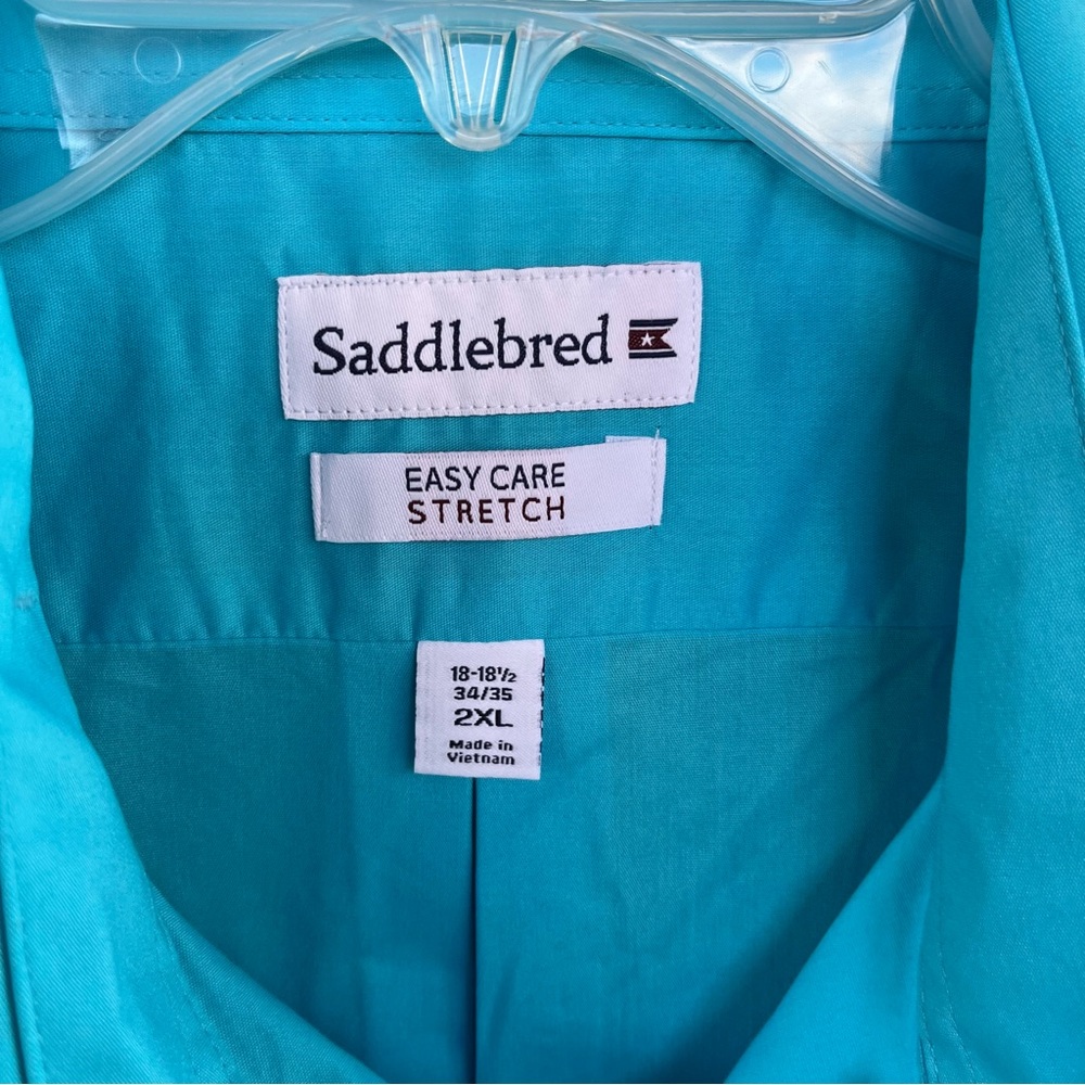 Men’s turquoise blue Saddlebred, long sleeve dress shirt, size 2 XL - Picture 2 of 8